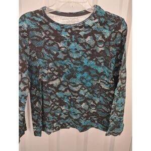 Westbound Petites Long Sleeve Top Snakeskin Print Blue Black Large PL